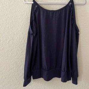 YOINS Inspiration Medium Navy Blouse Cold Shoulder Blend polyester cotton spande